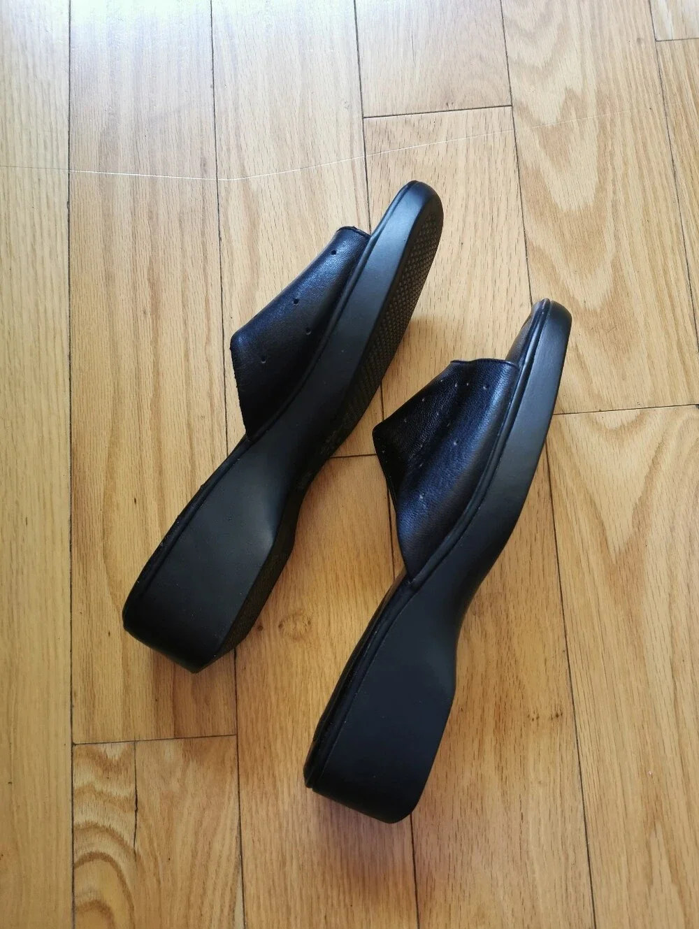 Black Slide Sandals with Perforated Strap